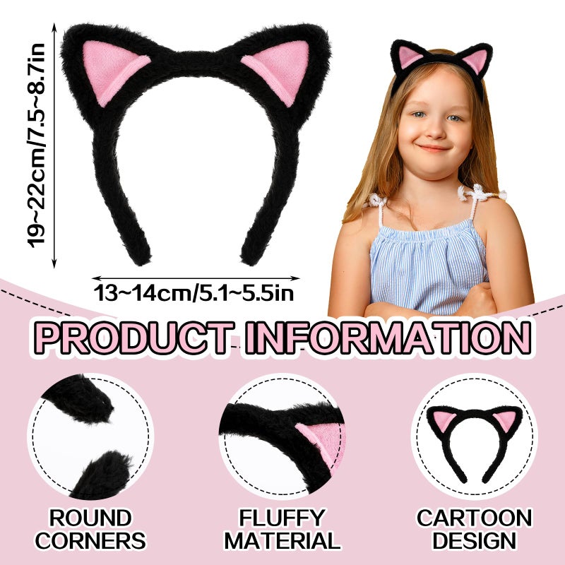 COMNICO Cat Ears Headbands, Plush Soft Cute Washing Face Head band Fuzzy Kitten Makeup Hair Headbands for Mask Skincare Spa Yoga Halloween Parties Cosplay (Black) - Image 3
